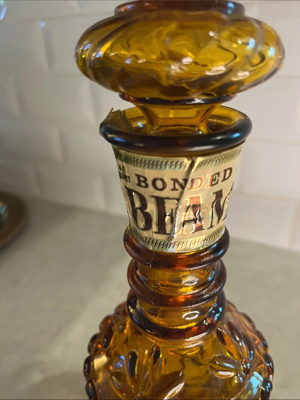 Vintage Amber Glass Jim Beam Decanter Bottle